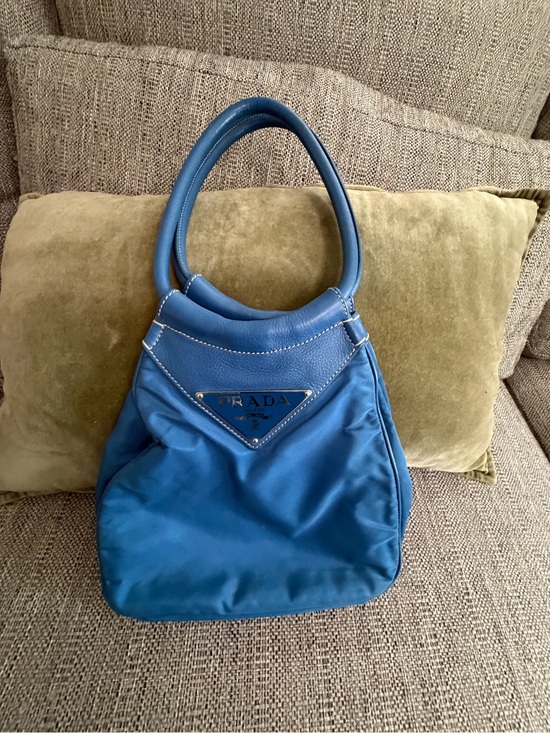 Prada Handbags - Prada Teal-Blue Nylon Top-Handle Shoulder Bag